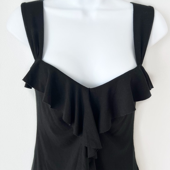 White House Black Market WHBM Ruffle Front Sleeveless Shell Tank Top Black XS - Picture 2 of 11